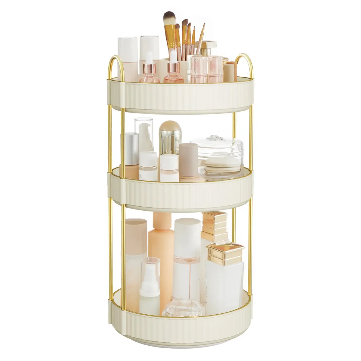 SONGMICS Organizador de Maquiagem Giratório, Organizador Cosmético Redondo, 3 Níveis, Armazenamento de Cosméticos, Ajustável, para Penteadeira, Ideia de Presente, Branco Nuvem BRJKA011W01