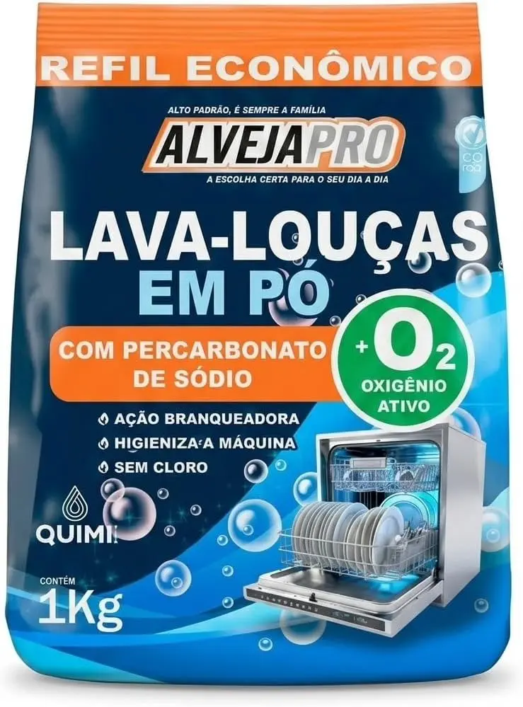 Sabão para Máquina Lava Louças com Percarbonato de Sódio 1kg Alvejapro | Oxigênio Ativo, Remove Gordura Difícil, Garante Brilho Intenso, Sem Cloro