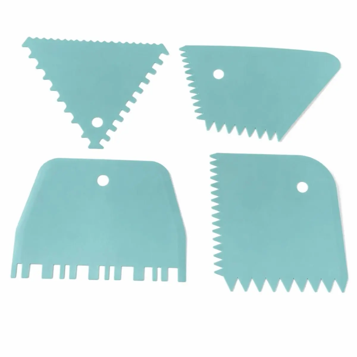Kit 4 Espátulas Confeiteito Bolo Decoração Texturas 9 Formatos Alisa Raspa Modela Decora Utensílio Cozinha Confeitaria Polipropileno Livre de BPA Premium - 1