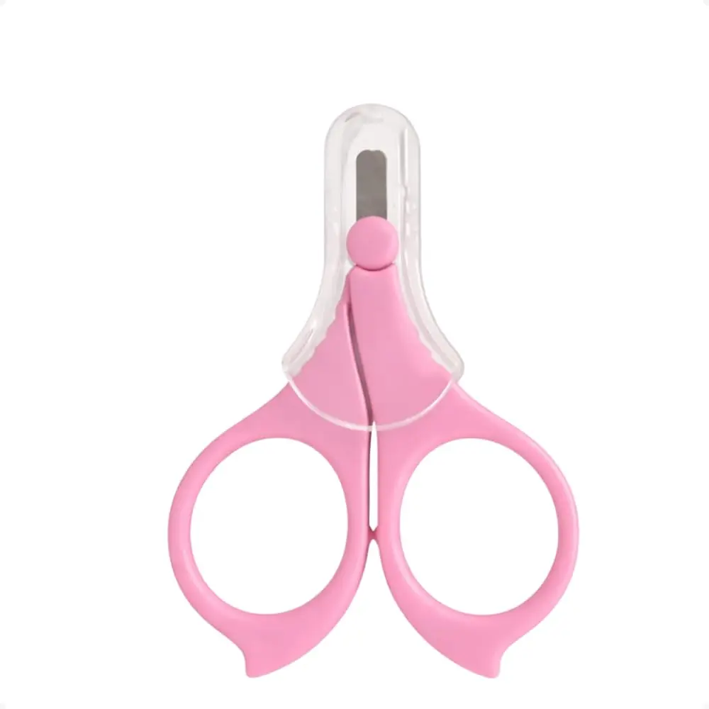 Tesoura para Bebês com Pontas Arredondadas, Aço Inoxidável, Design Anatômico, Capinha Protetora, 7.5cm (Rosa)