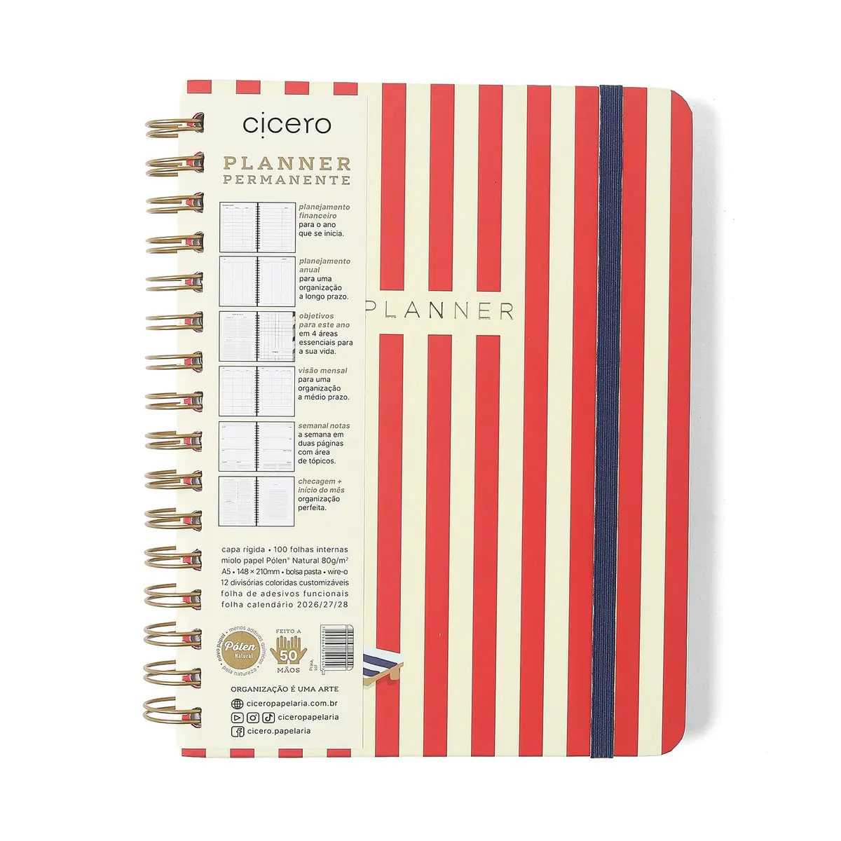 PLANNER PERMANENTE WIRE-O PRAIA SEMANAL NOTAS A5 SOL