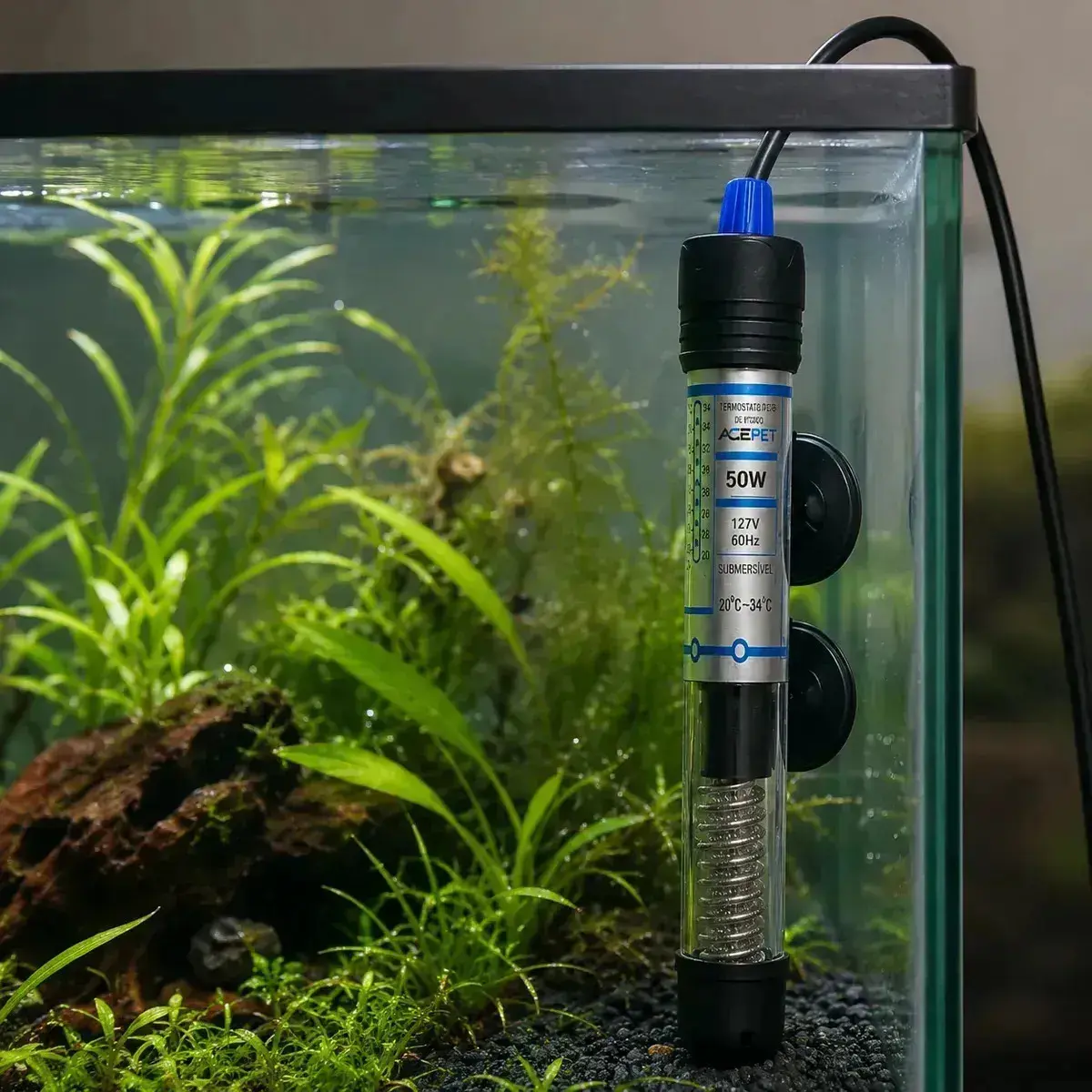 Termostato Aquecedor Ace Pet 50W Submersível para Aquário até 45 Litros com Controle de Temperatura e Aquecimento da Água thumbnail 4