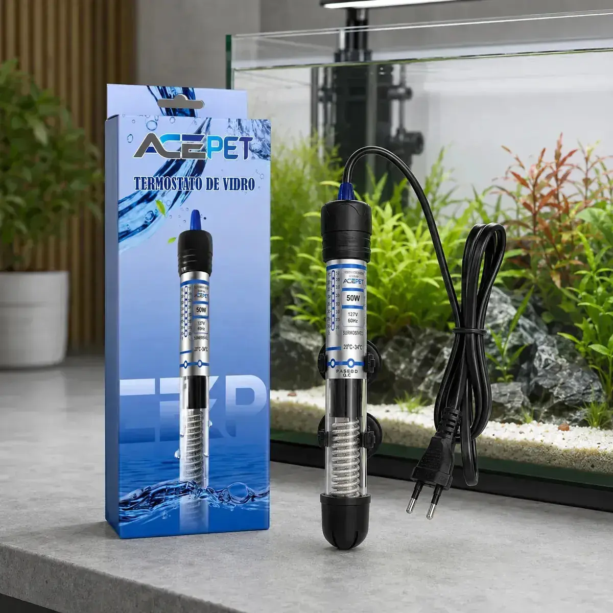 Termostato Aquecedor Ace Pet 50W Submersível para Aquário até 45 Litros com Controle de Temperatura e Aquecimento da Água thumbnail 5