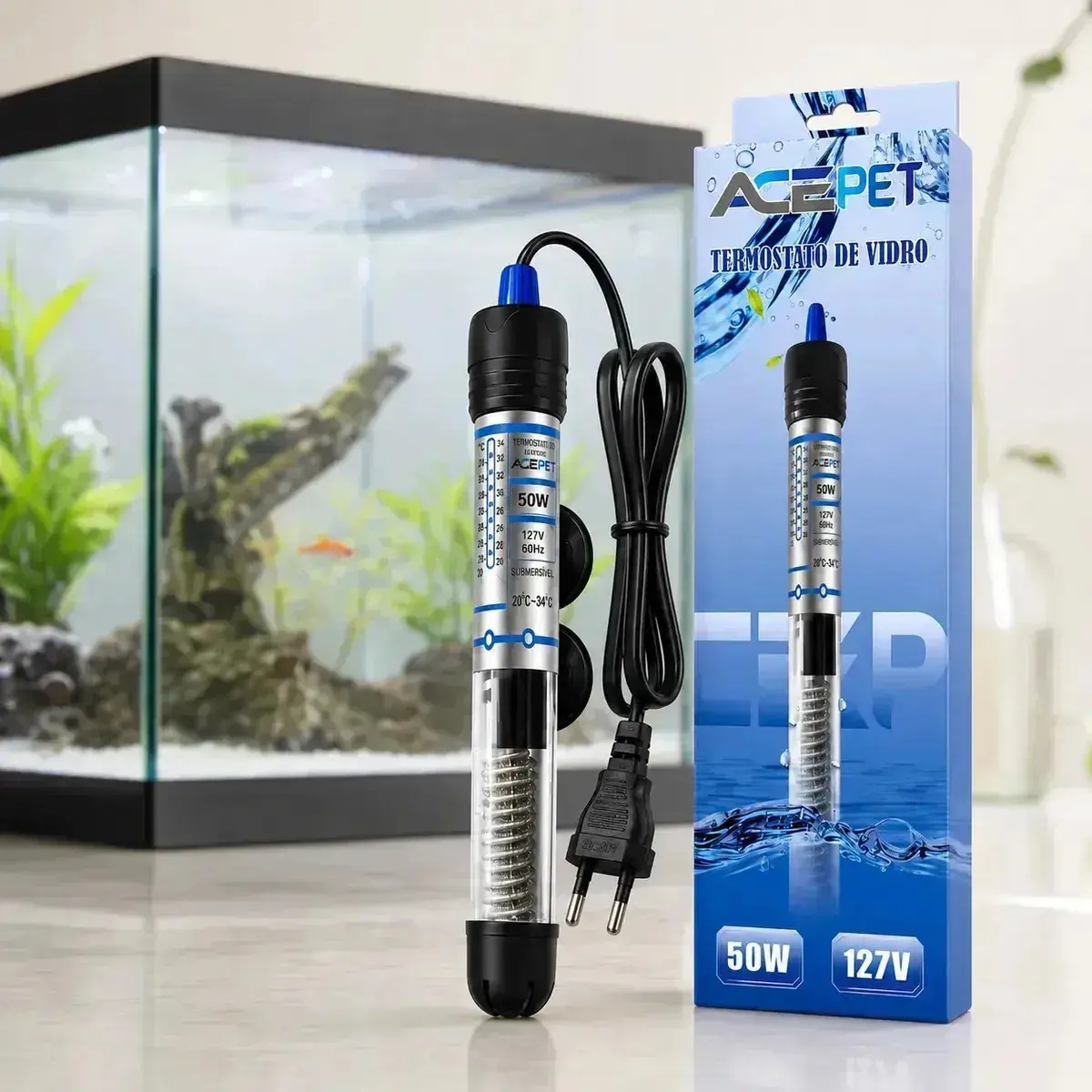 Termostato Aquecedor Ace Pet 50W Submersível para Aquário até 45 Litros com Controle de Temperatura e Aquecimento da Água thumbnail 6