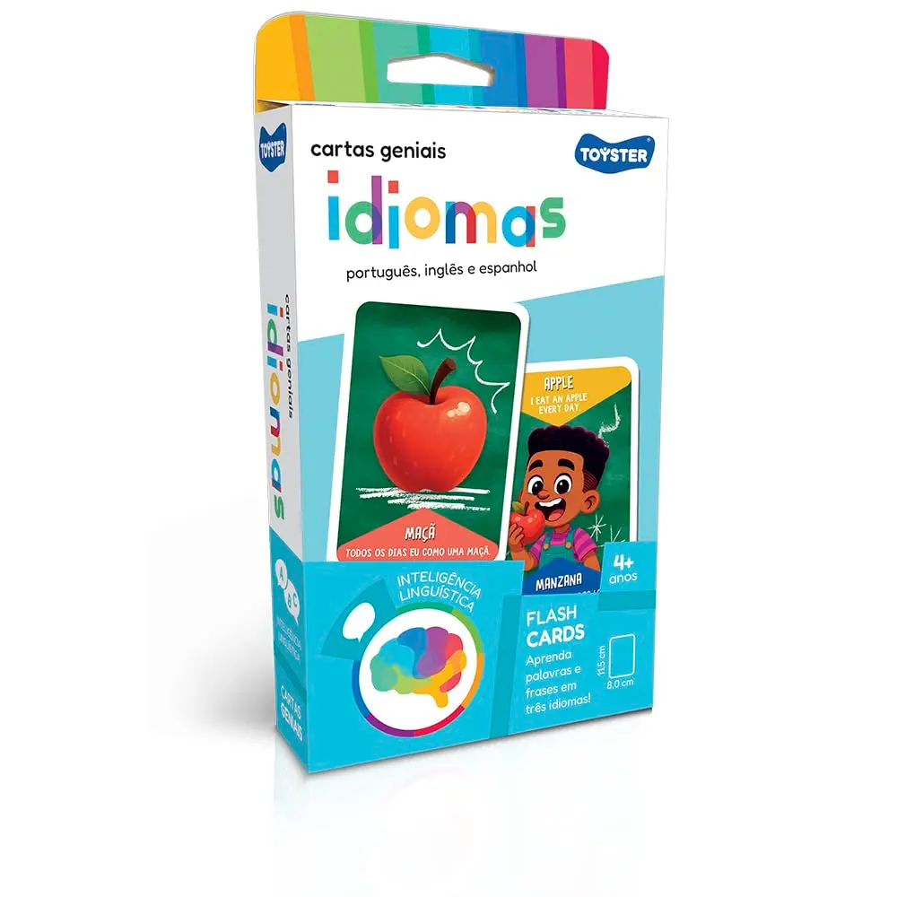 Toyster - Cartas Geniais Idiomas - Português, Inglês e Espanhol - Jogo da Memória 32 Cartas - 4 Anos - Inteligência Linguística - 1