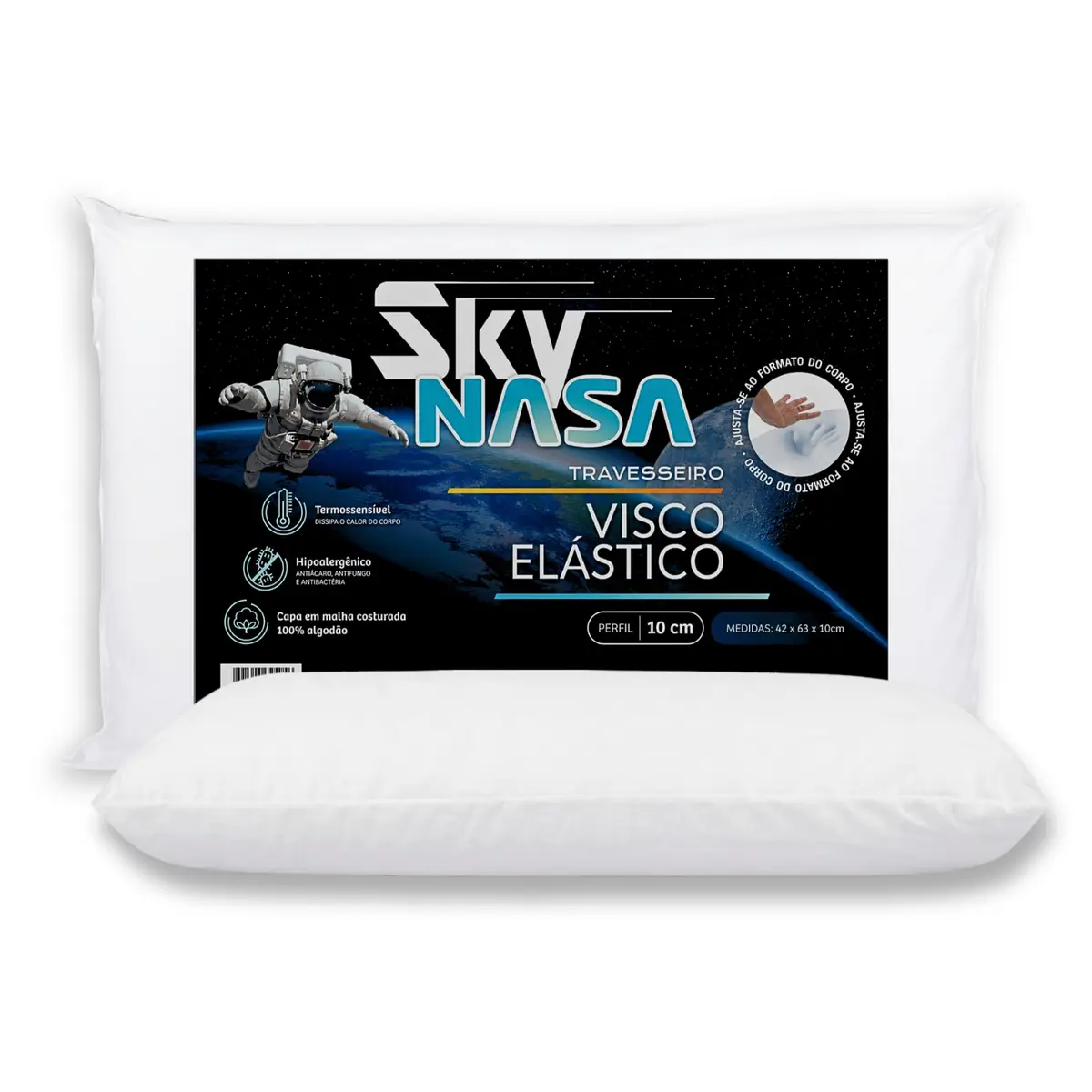 Z Pass Sleep Travesseiro Nasa Sky Viscoelástico Altura 10cm Densidade D40 Premium Capa 100% algodão para fronhas 50x70cm - Branco