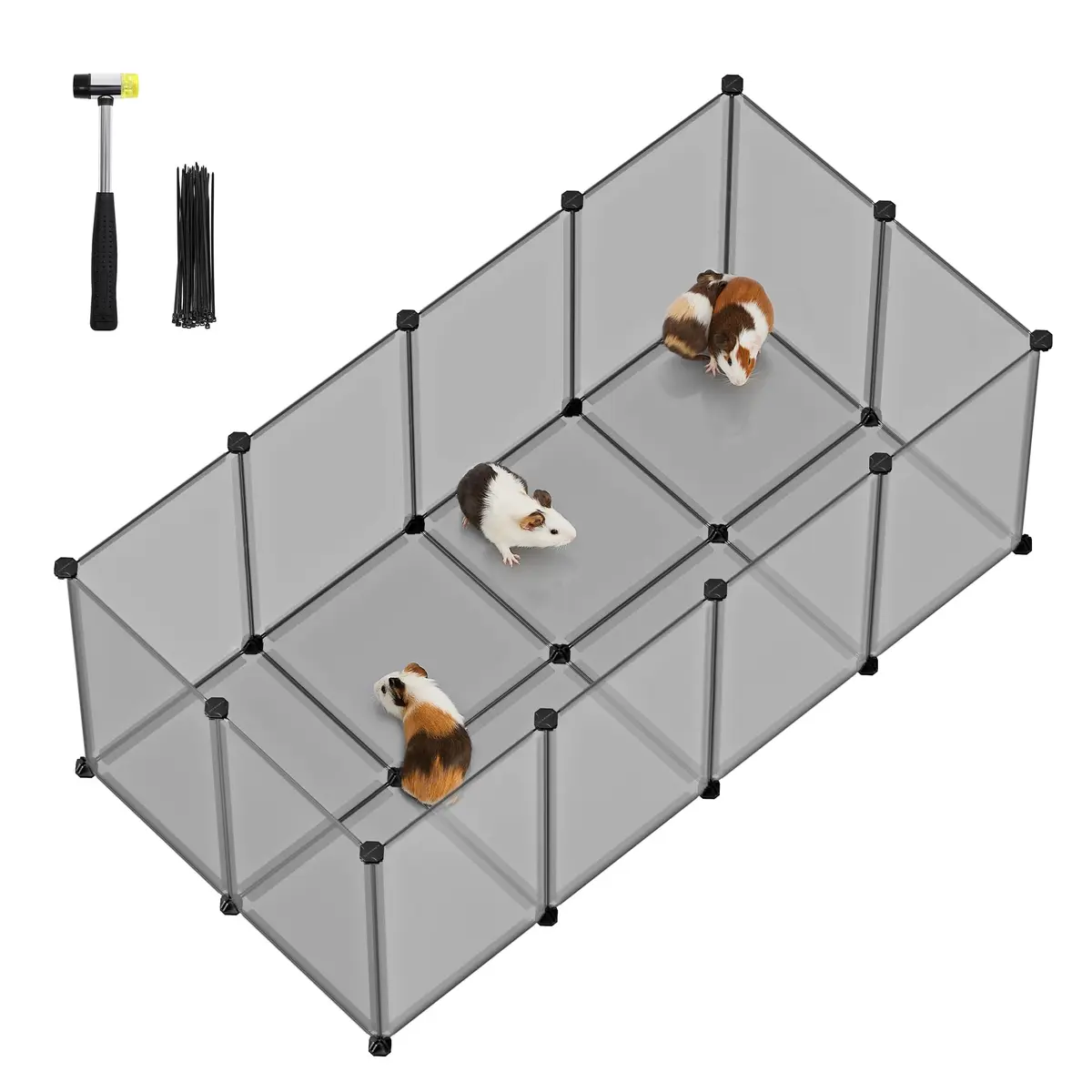 SONGMICS Cercado com Placas de Base, 120 x 60 x 40 cm | Cercado de Plástico para Porquinho-da-Índia, Hamster, Coelho, Ouriço, Cinza, Coleção DAMION LPC001G01 - 1