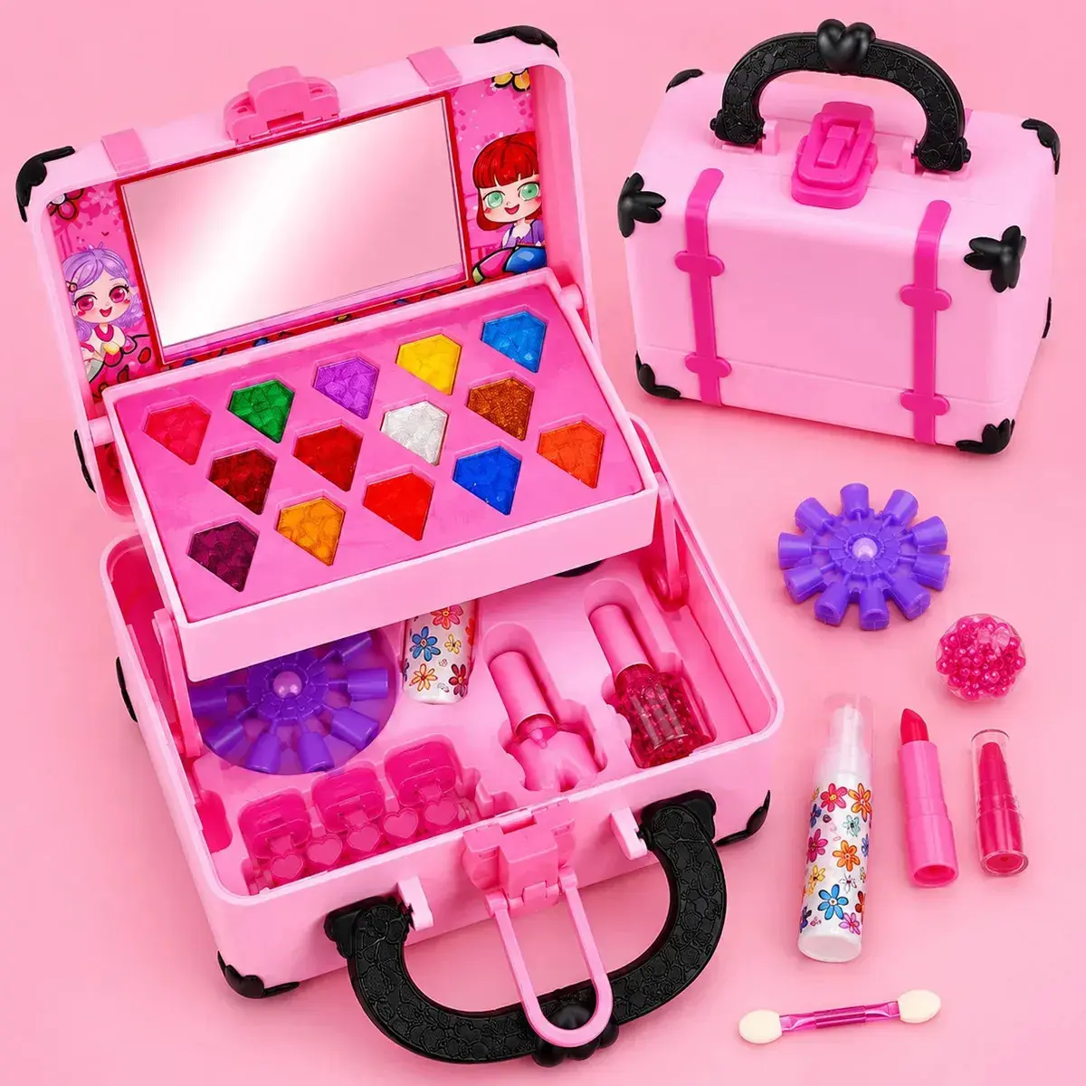 Kit Maquiagem Infantil Meninas Brinquedo Boneca Criança Maleta Antialergica Lavavel Mochila Espelho Rosa Hipoalergenica Presente Seguro Estojo Salao De Beleza Teen Completa Acessorios
