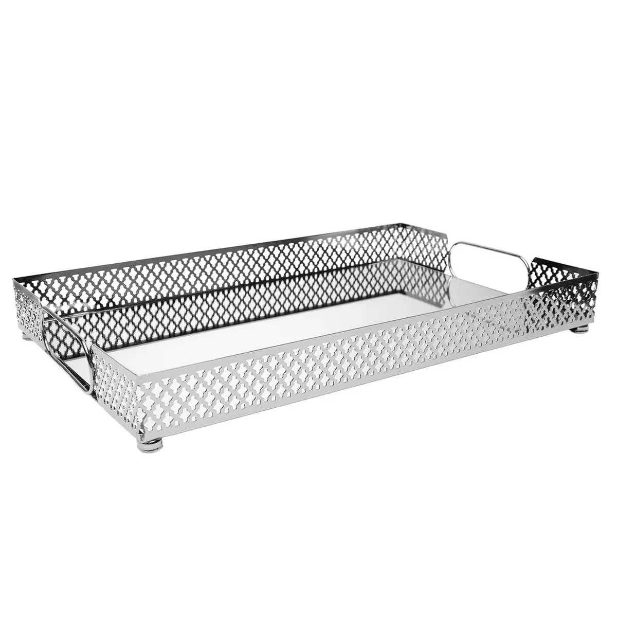 WOLFF - Bandeja com Espelho Marbella 32cm x 20cm x 5cm Prateada Metal