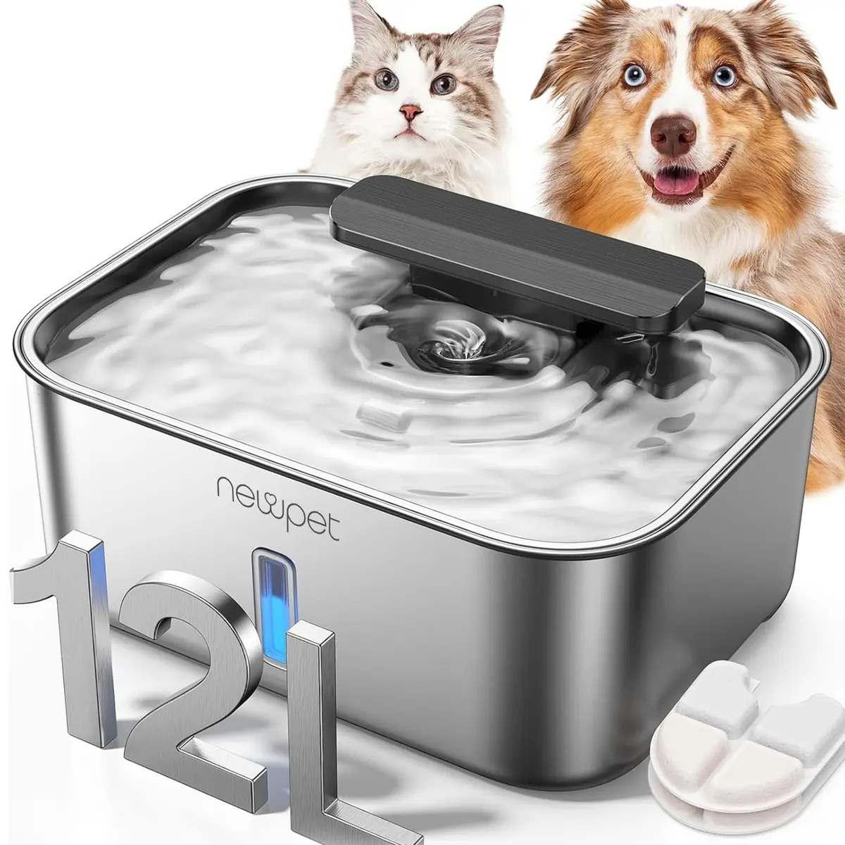 Fonte de Água para Gatos em Aço Inoxidável 304-12L para Interior,Bebedouros e Acessorios para Gatos, Silenciosa, Bivolt