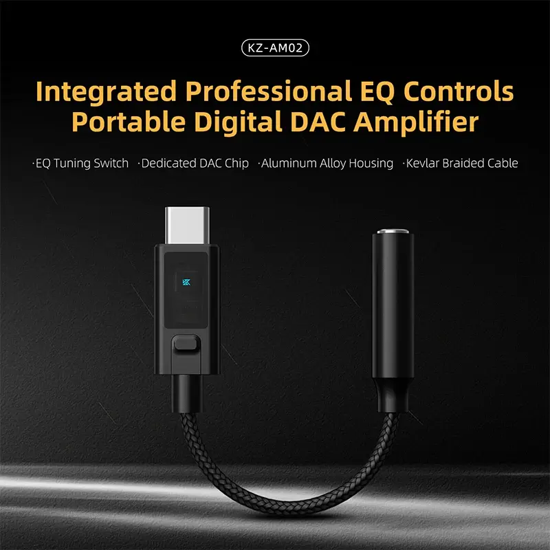 KZ AM02 TYPE-C PARA 3.5 com Função de Ajuste de Som de Nível Profissional e Amplificador de Fone de Ouvido Portátil com Decodificação Digital