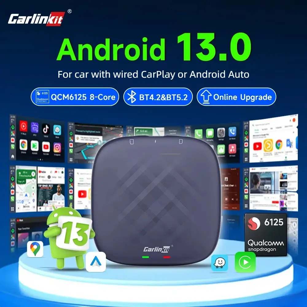 Android 13 carlinkit android auto sem fio carplay ai tv box qcm6125 tela dividida de 8 núcleos 64g 128g para netflix youtube play store - 1