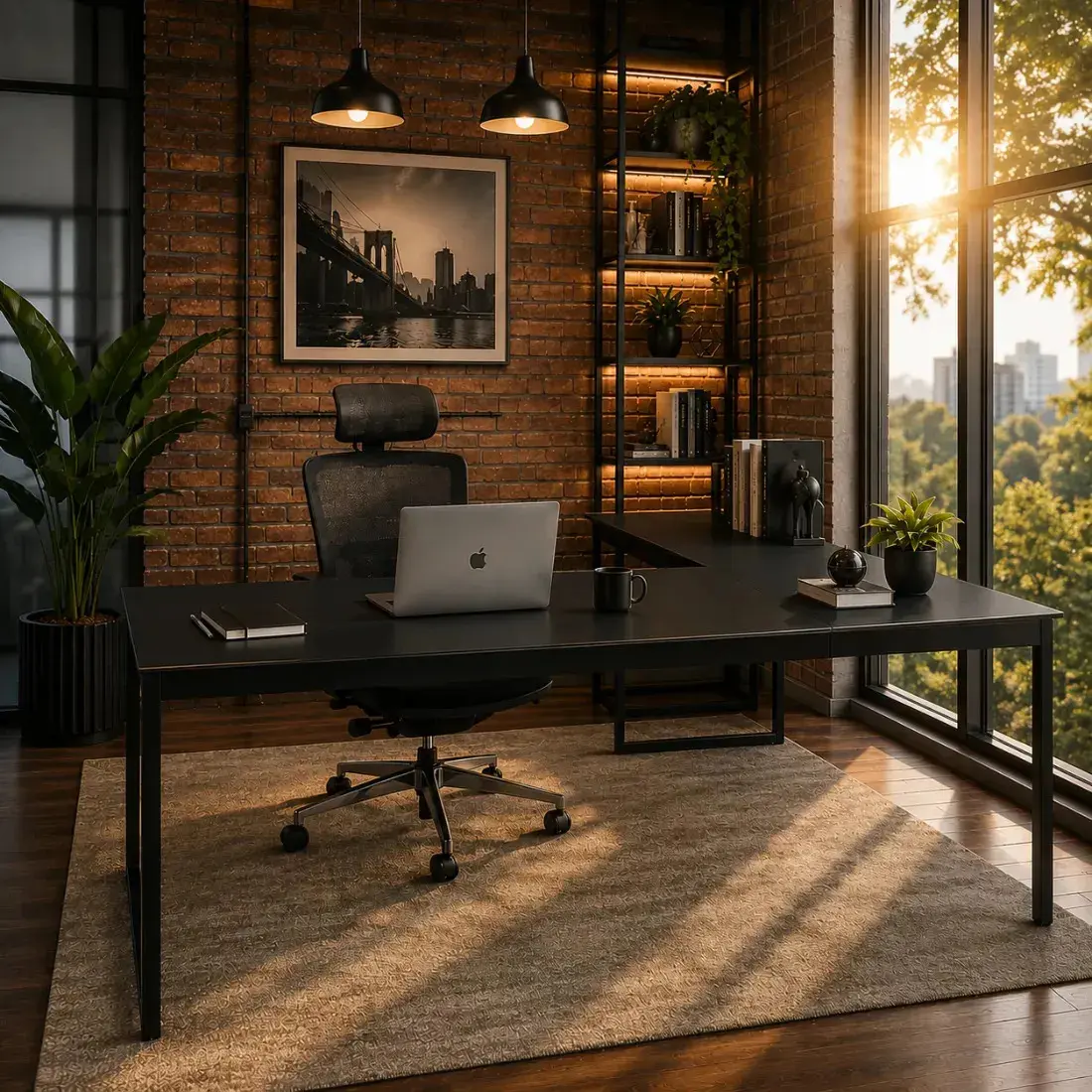 Mesa Em L Escritório Diretor Metal Madeira 150x150cm Cor Preto Total