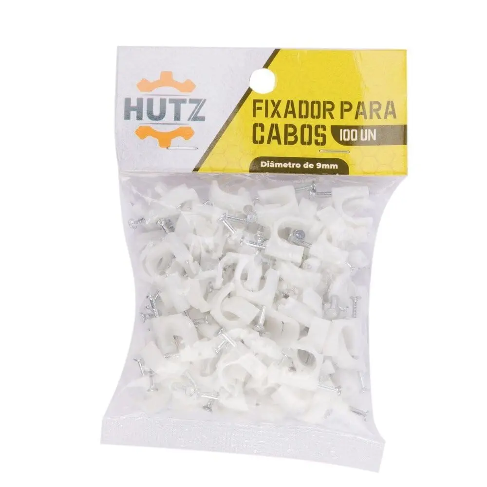Fixador de Cabos para Parede 9mm Branco – Kit com 100 Peças | Organizador de Fios com Prego, Ideal para TV, Internet e Energia