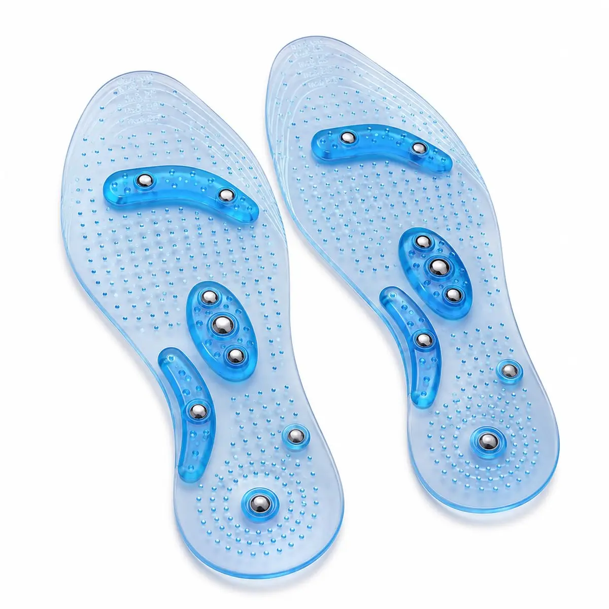 Palmilha Ortopédica Magnética de Silicone Anatômica Massageadora, 1 Par, Confortável para Uso Diário, Caminhada e Trabalho, Flexível e Ajustável para Diversos Calçados (Azul)