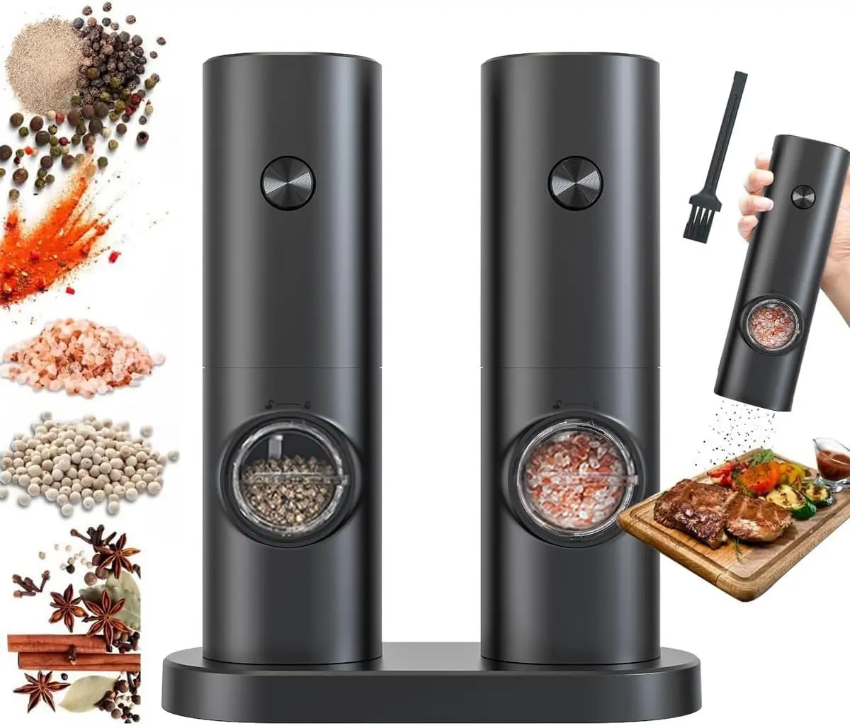 Moedor De Pimenta,Moedor Especiarias,Moedor de Pimenta Elétrico Automático com Sensor de Gravidade, Aço Inoxidável, Moedor de Sal e Especiarias, Ajuste de Grossura, Preto