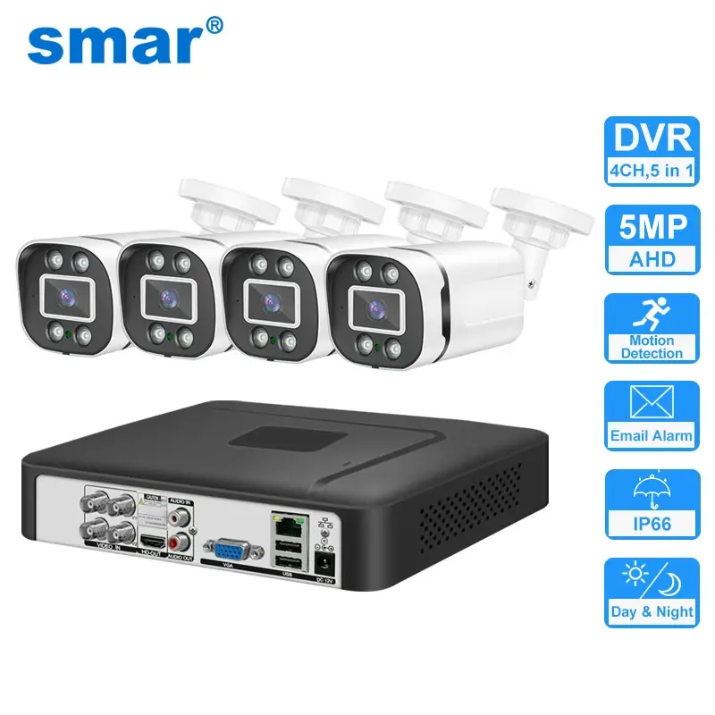 Sistema de câmera de segurança smar 4ch 5m-n hd dvr kit cctv 4 pçs 5mp ahd câmera ao ar livre sistema de segurança em casa conjunto de vigilância de vídeo