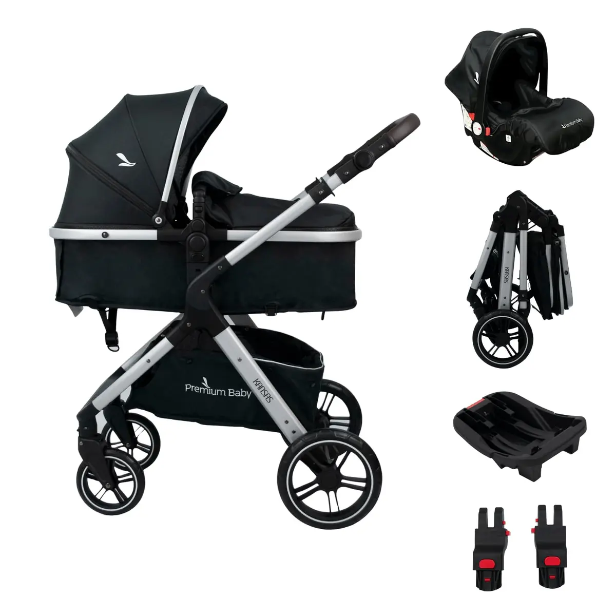 Carrinho Travel System Kansas Silver Preto - 1