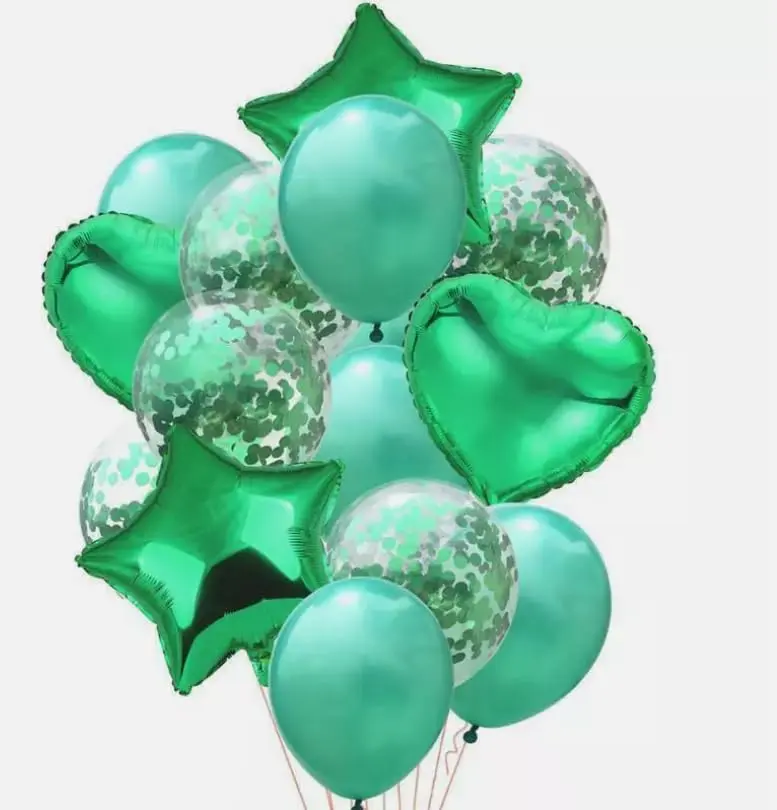 Kit Buquê de Balões Metalizados 14 Peças (Verde) | Decoração para aniversário, casamento, dia dos namorados e festas em geral