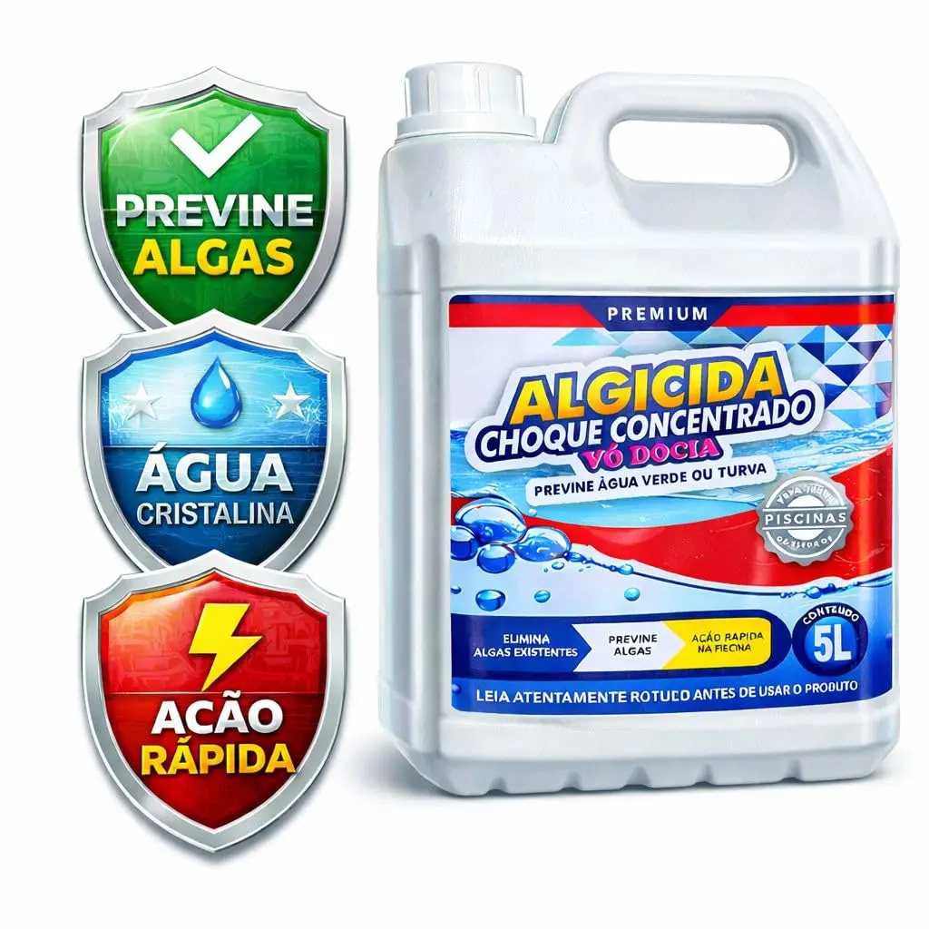 VO DOCIA, Algicida Concentrado 5 Litro Piscina Limpa Livre De Algas