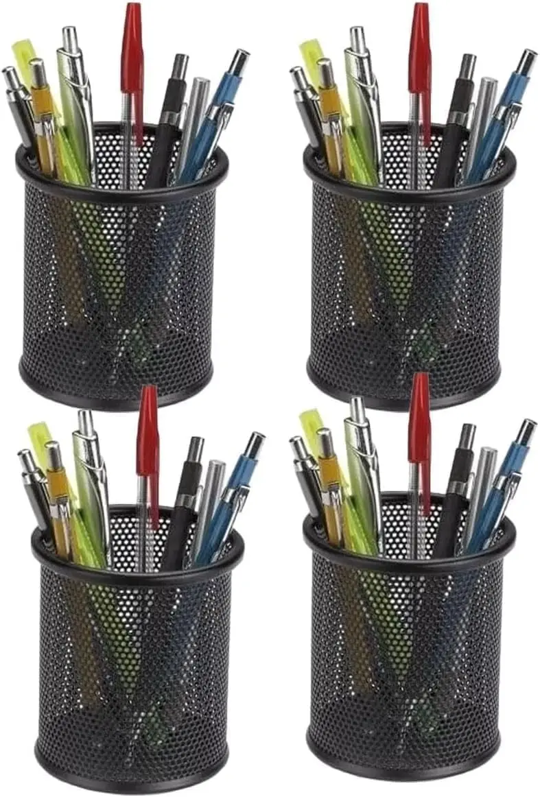 Casa Buritis Porta Lápis Aramado Kit 4 Unidades Organizador de Caneta Bancada Escritório Home Office Escrivaninha Multiuso Preta Escura - 1