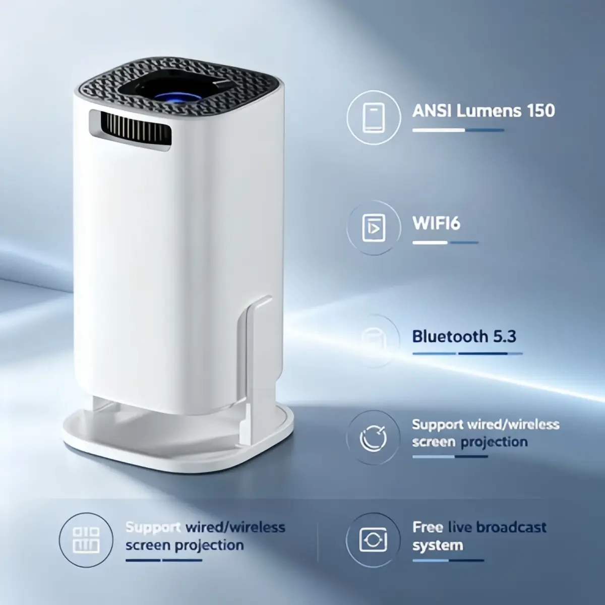 Mini Projetor 2026 1080P Portátil para Home Theater com Espelhamento de Tela Sem Fio e Suporte Bluetooth 5.3 para Transmissão de Smartphone