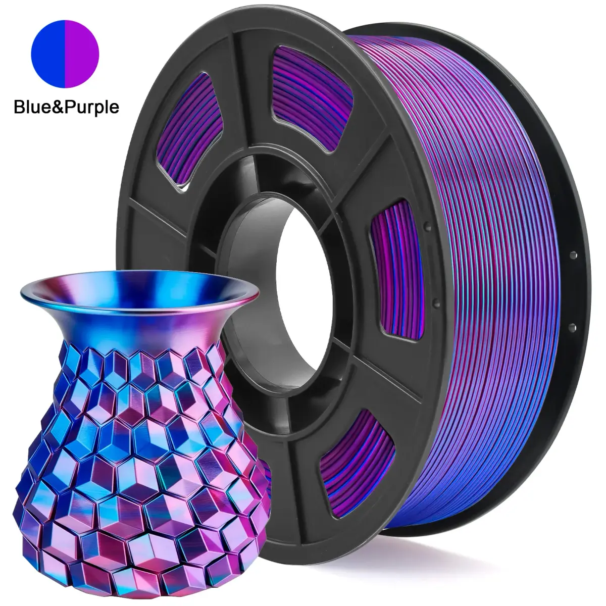 Filamento de PLA de Seda 1.75mm Bicolor Azul Roxo, Filamento para Impressora 3D, Bobina de 250g (0.55lbs) Compatível com a Maioria das Impressoras 3D FDM - 1