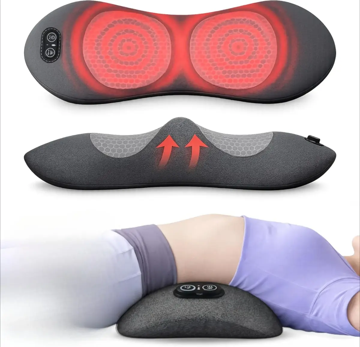 Massageador de Costas 3 em 1 com Calor e Vibração para Alívio da Dor nas Costas, Suporte para Hérnia de Disco, Almofada de Massagem para a Parte Inferior das Costas - 1