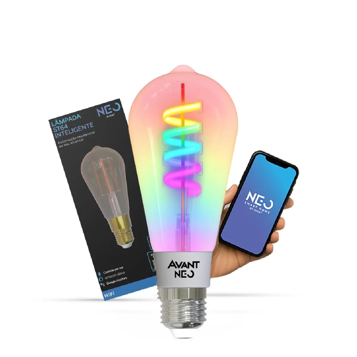 Avant Neo Lâmpada LED Filamento Smart ST64 6W E27, RGB Colorida e Dimerizável, Wi-Fi, Alexa, Google e Tuya - 1