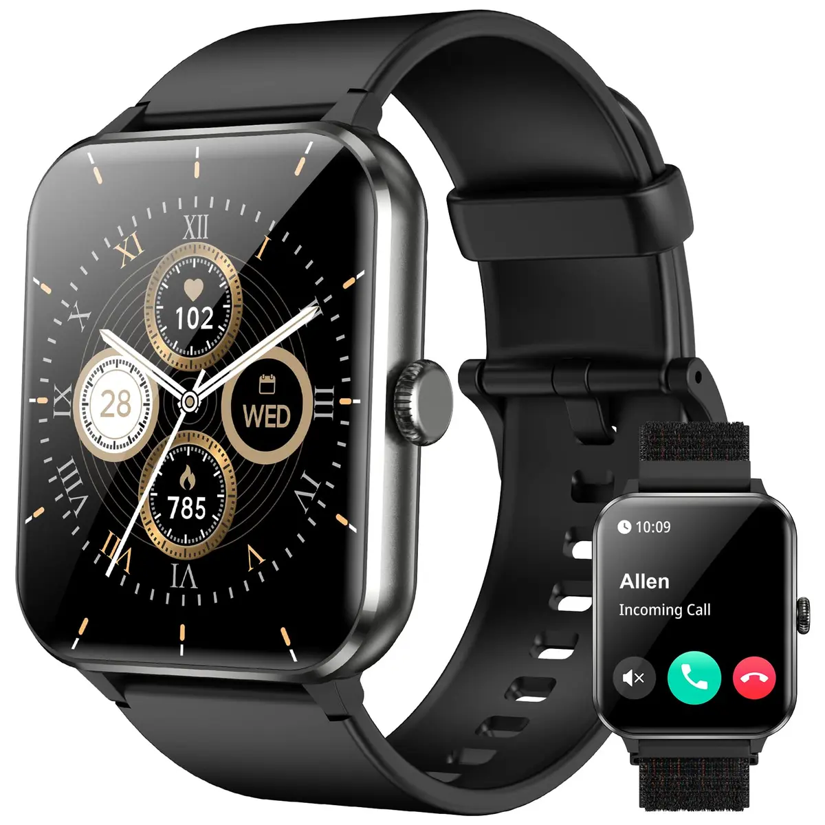 Blackview Relógio Inteligente Masculino e Feminino - Tela HD 1.85", Chamadas Bluetooth, 100+ Modos Esportivos, IP68 à Prova D'Água, 2 Pulseiras - Android/iOS, Preto