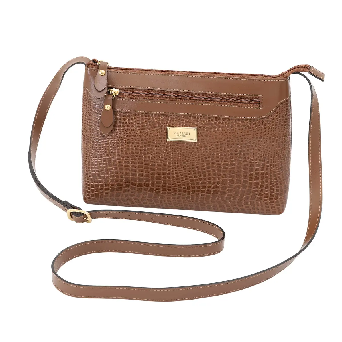 Bolsa Feminina Couro Legítimo Lezard Transversal Fechamento Zíper 2193