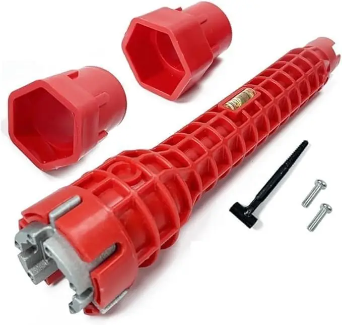 Chave Multifuncional 8 em 1 para Instalação de Torneiras e Pias, Kit Profissional com Acessórios (VERMELHO) - 1