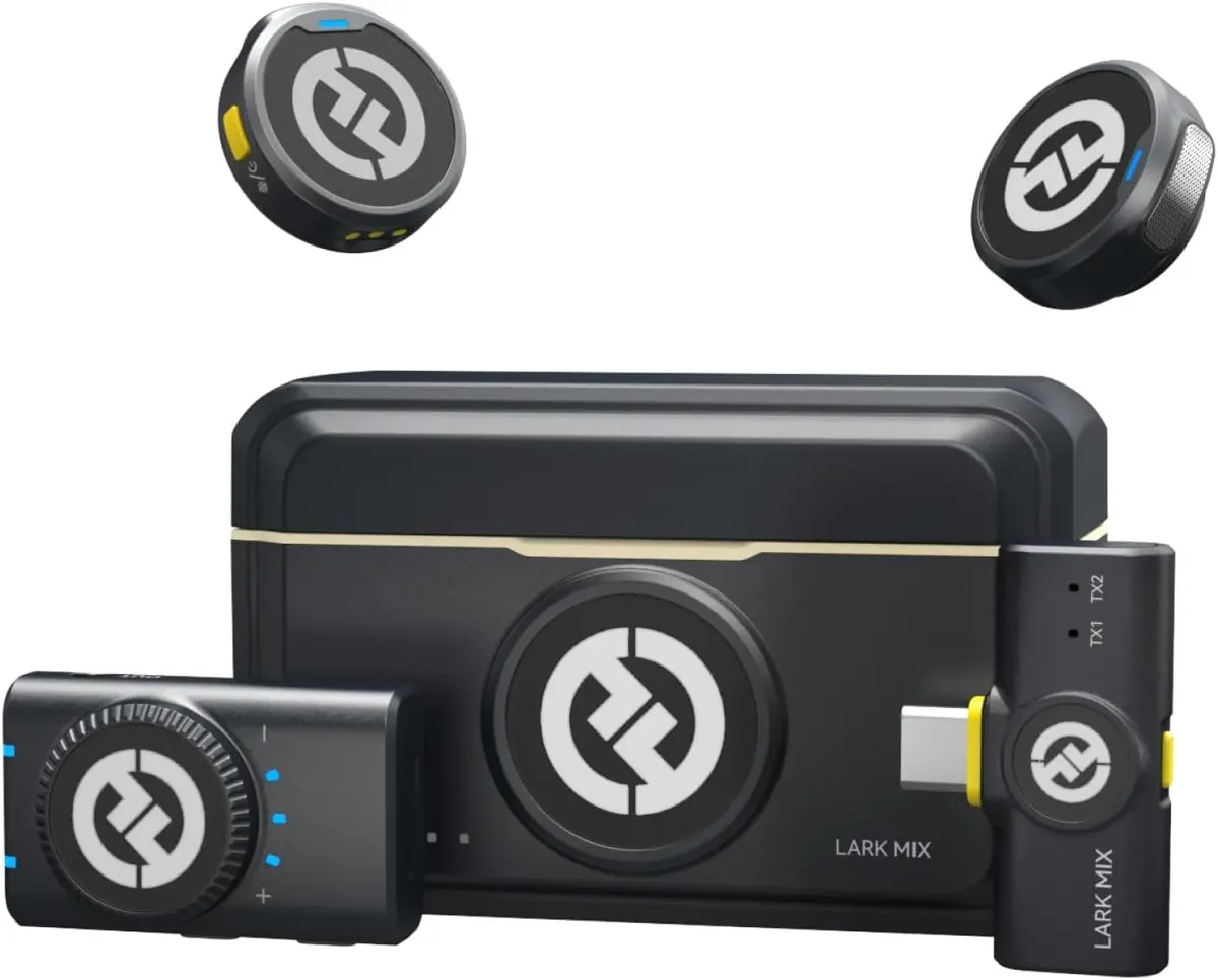 Hollyland Lark M2 Mini Combo Microfone de Lapela Sem Fio, Cancelar de Ruído | 48kHz/24bit, 300m, para iPhone/Camera/Android/PC, TikTok, Gravação e Vlogs(2TX+1USB-C RX+1Camera Version RX+1Charging Case)