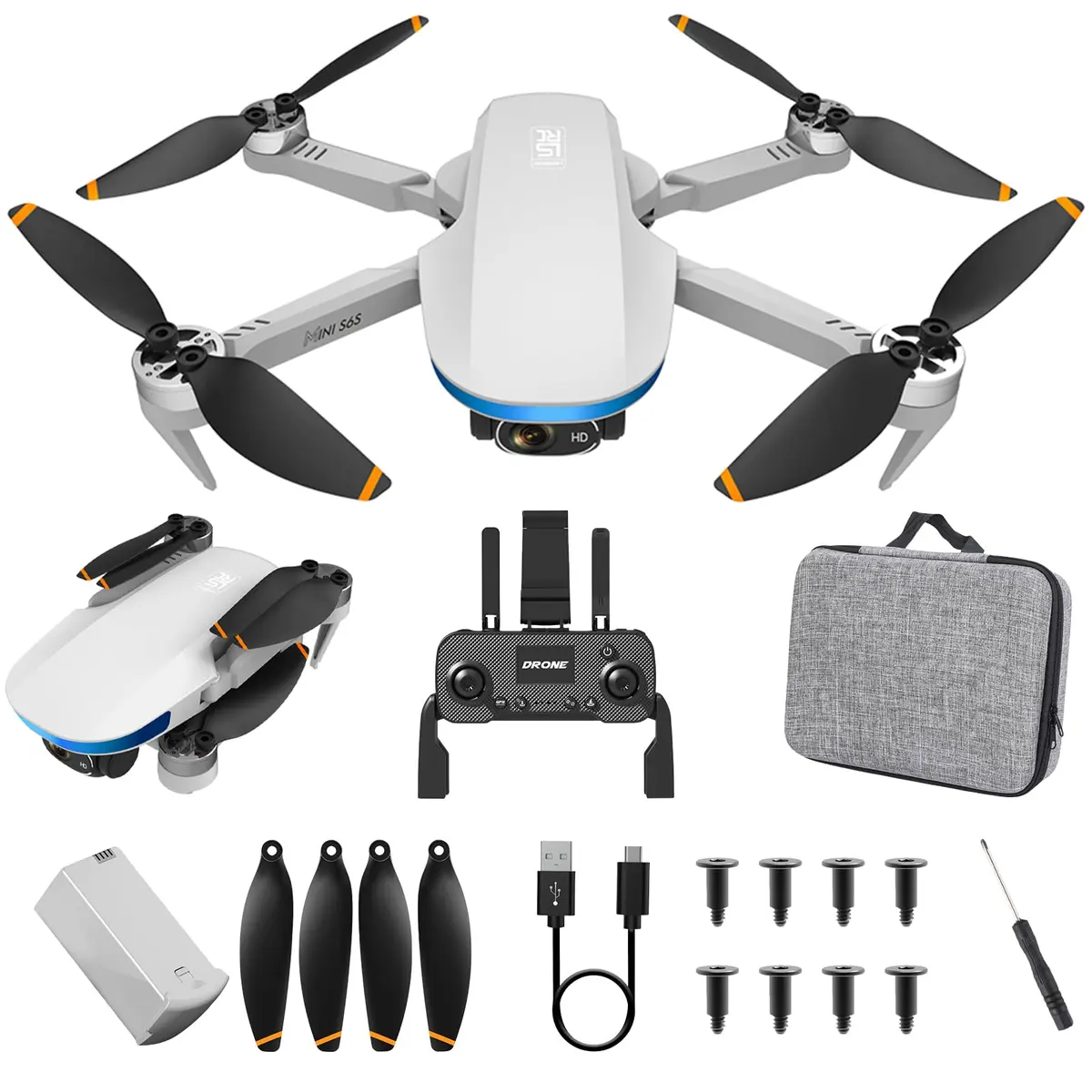 Drone com Câmera 4K, S6S Drone Profissional com GPS, Mini Controle Remoto Drones, Dobrável, Fluxo Óptico Duplo, Motor sem Escovas