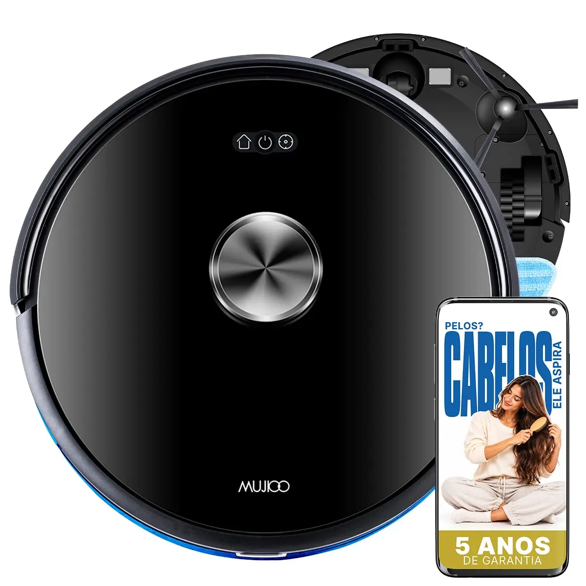 Robô Aspirador e Esfregão, MUJIOO Robô Aspirador com Navegação LiDAR, Aspira e Passa Pano 3 em 1, Sucção de 6500Pa, Tapete Boost, Controle por Aplicativo, Ideal para Pelos de Animais e Piso Duro