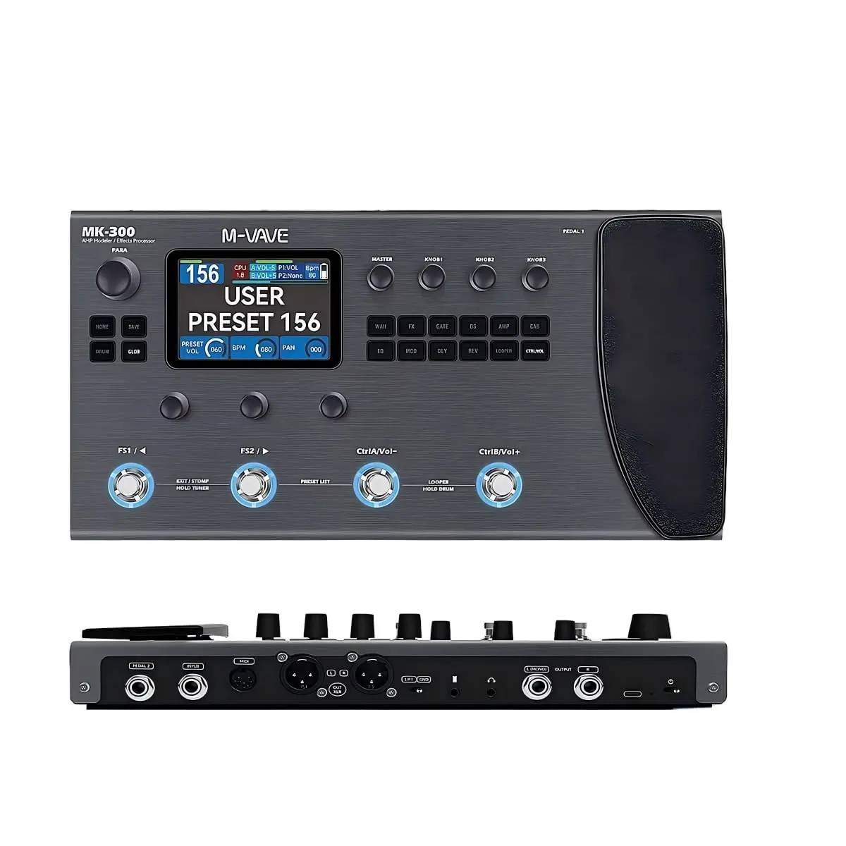 M-VAVE MK-300 Modelador de Amp e Efeitos para Guitarra/Baixo com Looper, Drum Machine, Bluetooth, 11 Módulos, 160 Presets, Pedal de Expressão, USB-C, Ideal para Estúdio e Palco - 1