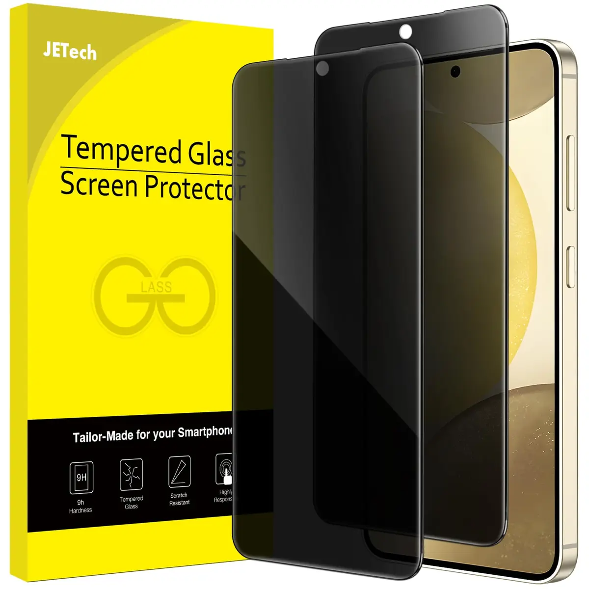 JETech Protetor de Tela Anti-Espião para Samsung Galaxy S24, 2 Unidades | Película de Vidro Temperado, Compatível com ID por Impressão Digital