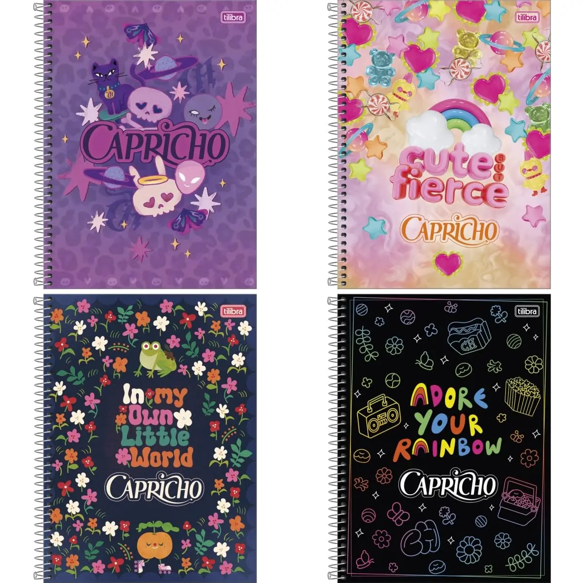 Kit de Cadernos, Tilibra, 10 Matérias, Capa Dura, Capricho Fit, 160 Folhas, Pacote com 4 - 1