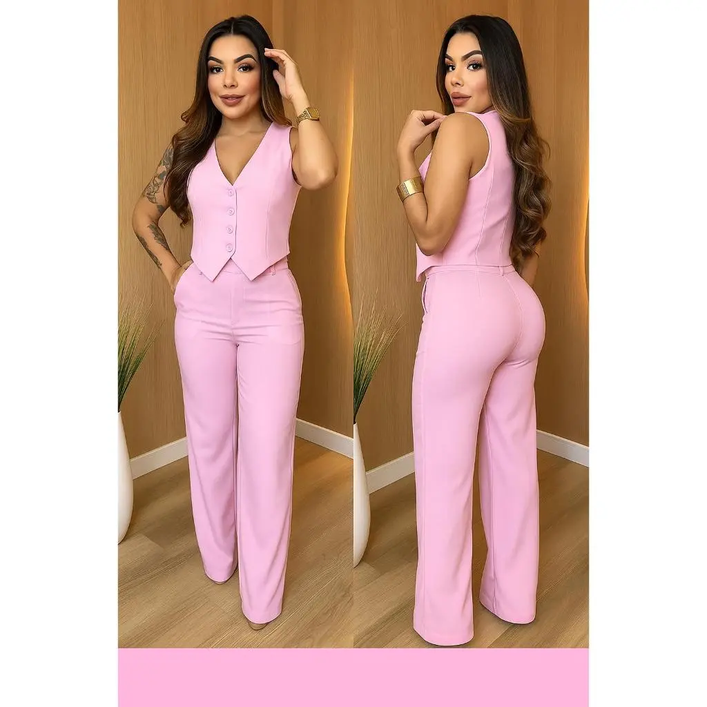 CONJUNTO GABI. MODA FEMENINA COLETE E CALÇA ALFAIATARIA - 1