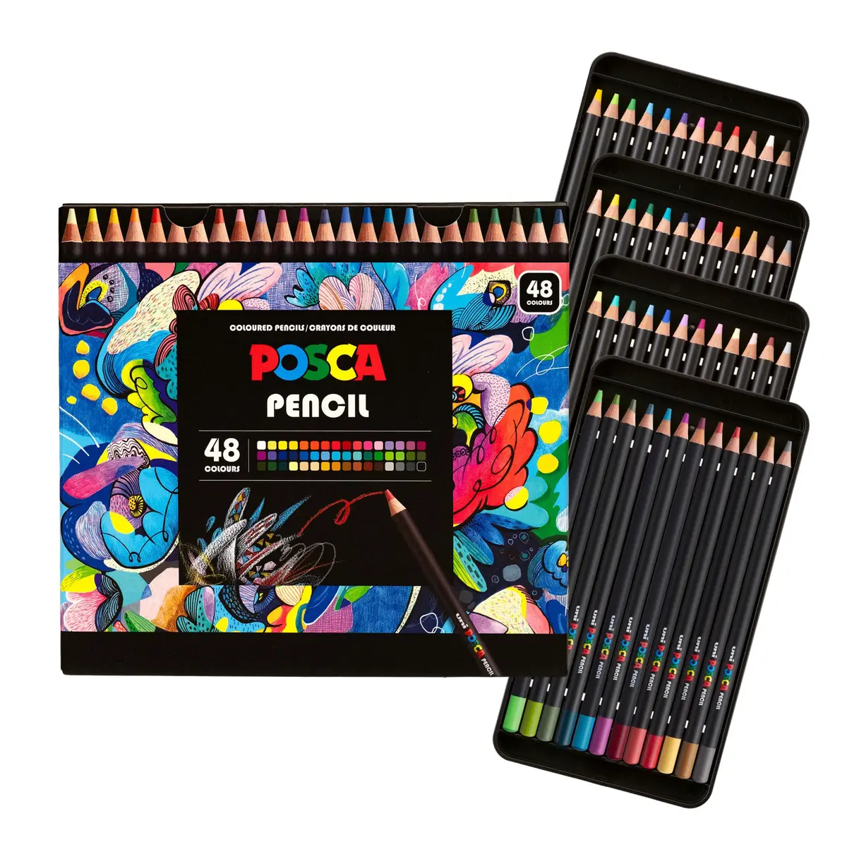 Posca Lápis de cor, núcleo macio, cores sortidas, 48 unidades - durável, vibrante, ultra-suave, para colorir para adultos, desenho, esboços, artes e artesanato