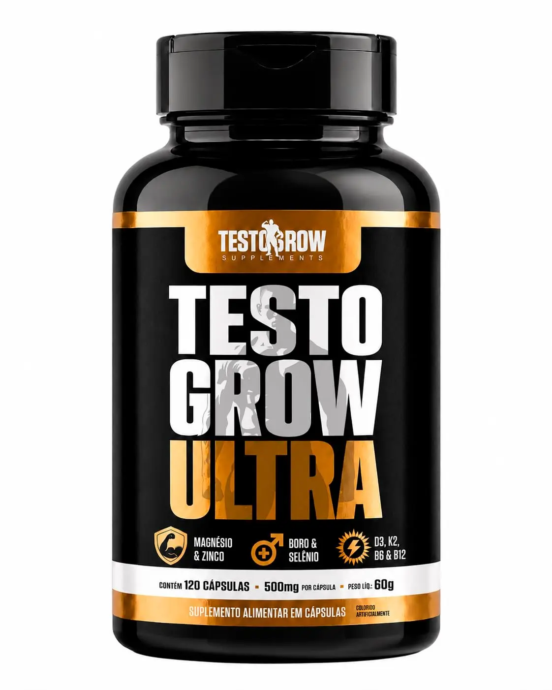 Suplemento Masculino Natural – GROWMODE® – Equilibrio Hormonal, Performance e Vitalidade – Magnésio, Zinco, Boro, D3, K2, B6, B12, Selênio e Cobre – 120 Cápsulas