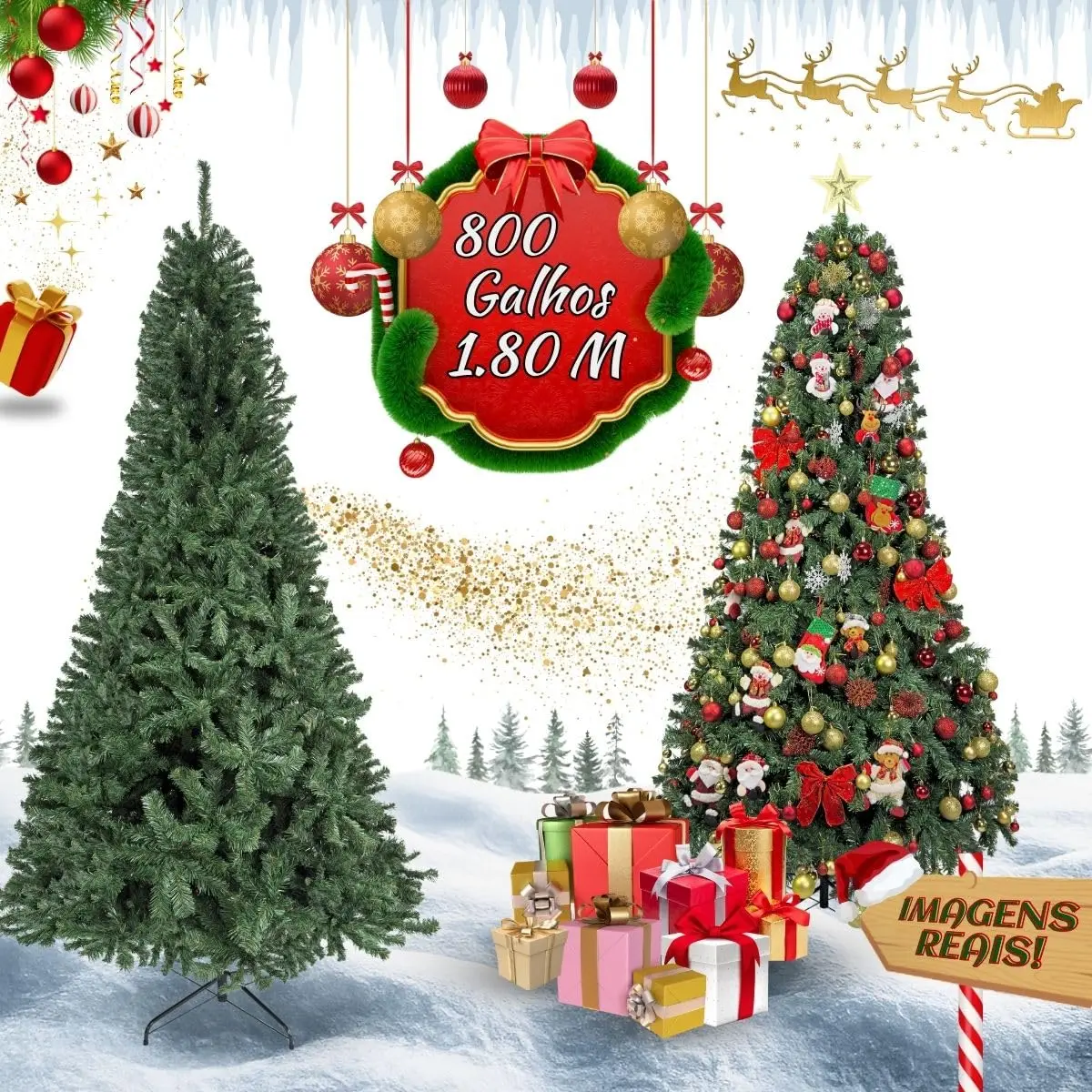Árvore De Natal Pinheiro Canadense Luxo 1,80m 800 Galhos Tradicional Verde Imperial Premium Grande Cheia Luvinco - 1