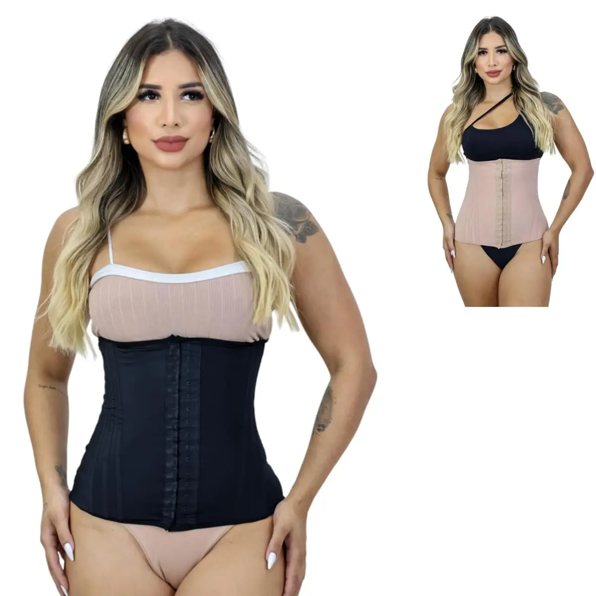 Cinta Modeladora Abdominal Feminina Afina Cintura Alta Compressão 12 Barbatanas