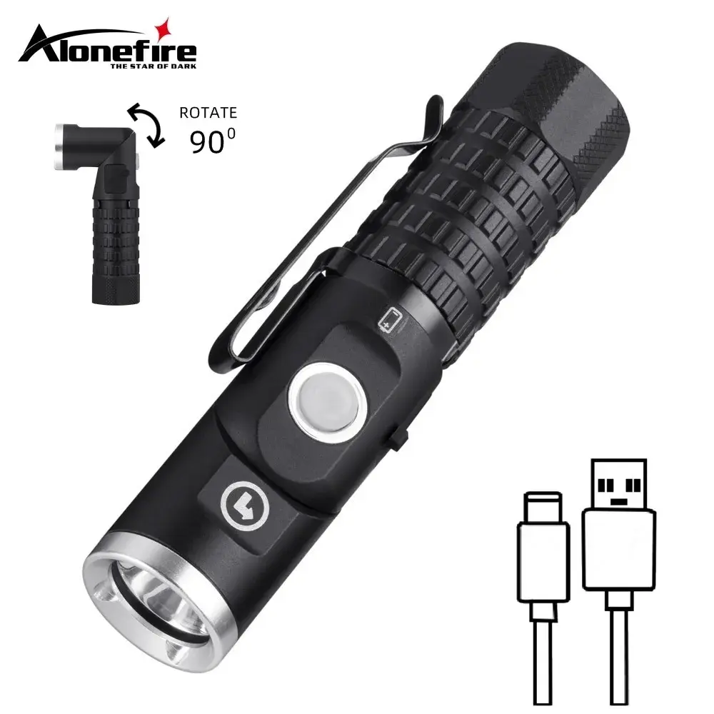 Mini Lanterna LED 90 ° Lanterna Tática EDC de Alta Potência com Cabeça Giratória para Acampamento, Trabalho ao Ar Livre, Caminhadas e Emergências