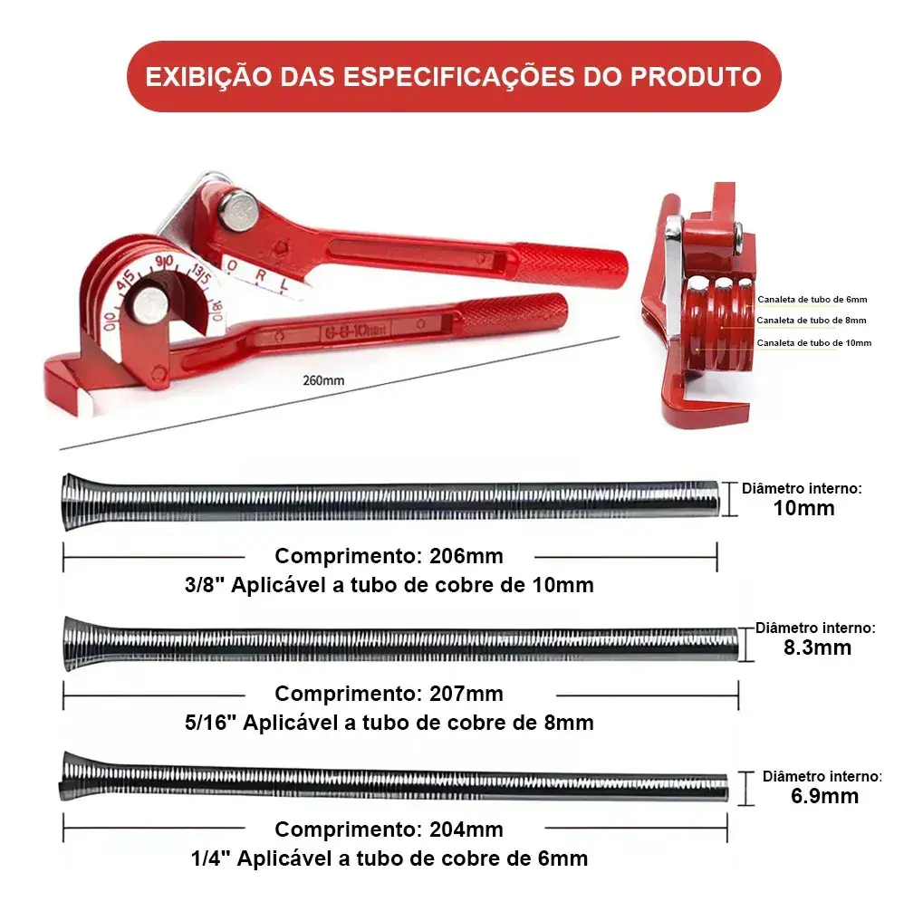 Kit Curvador De Tubos De Cobre 3 Em 1 6/8/10mm 180° + 5molas thumbnail 6