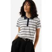 polo feminina com algodão listrada off white