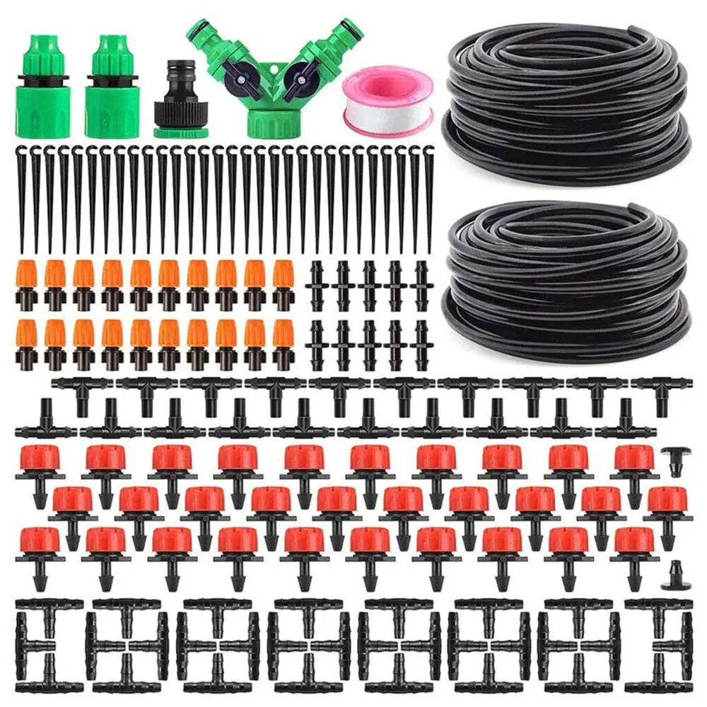 Kit Irrigação Gotejamento Automático Mangueira DIY para Jardim Horta Vasos | 149 Peças Completas, Microtubo Flexível, Gotejadores Reguláveis, Aspersores, Instalação Sem Ferramentas, Resistente UV