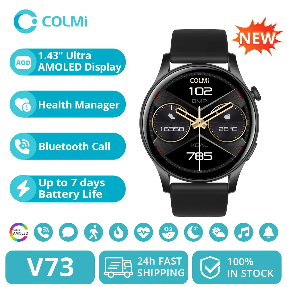 [2024 Novo] COLMI V73 Smartwatch AMOLED Display Bluetooth Chamadas Saúde Fitness Rastreamento Relógio Inteligente para Homens Mulheres - 1