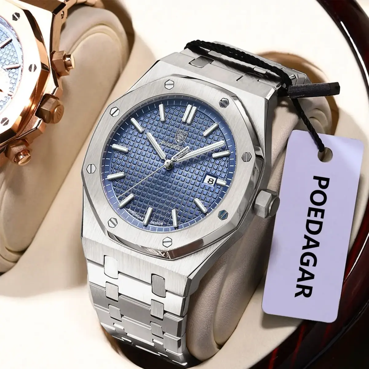 Poedagar original homem de luxo relógio data luminosa à prova dwaterproof água aço inoxidável relógio de pulso masculino moda negócios quartzo relógios masculinos