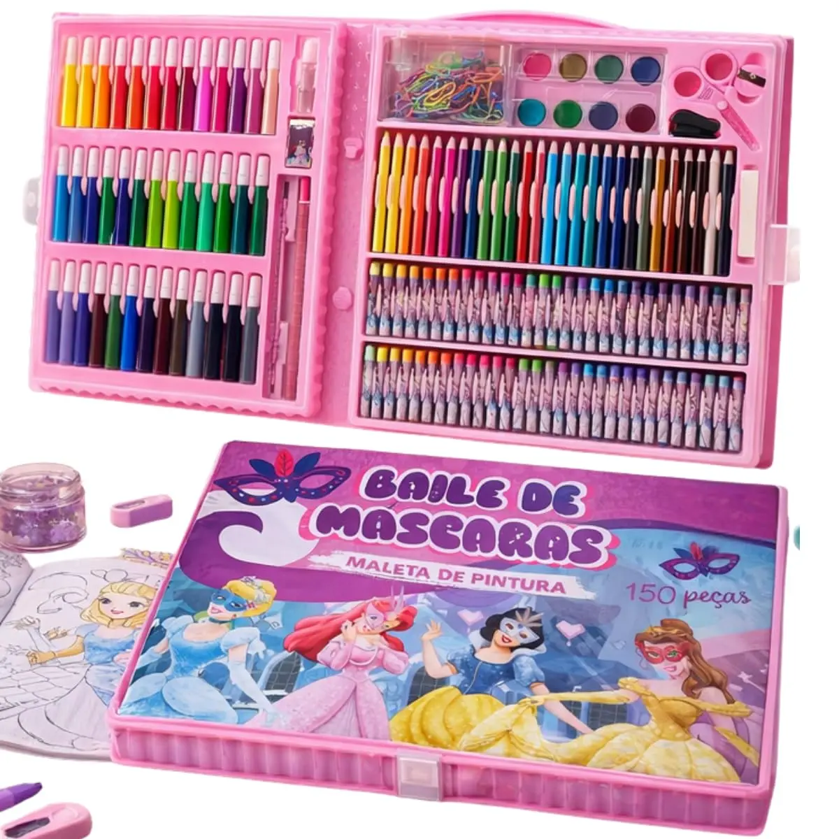 Maleta Pintura Infantil 150 Itens Baile das Máscaras Arte Presente Criança